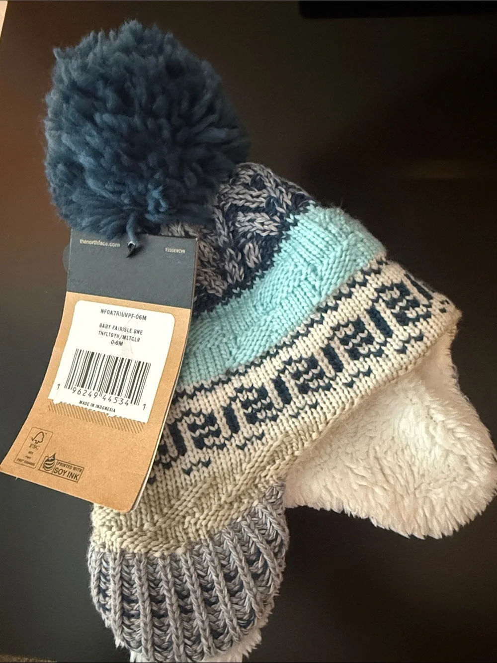 NWT The North Face covered ears beanie pom Pom 0-6 months